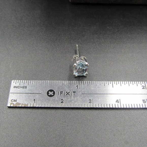 Sterling Ornate Oval Blue Topaz Stud Earrings - Picture 6 of 7